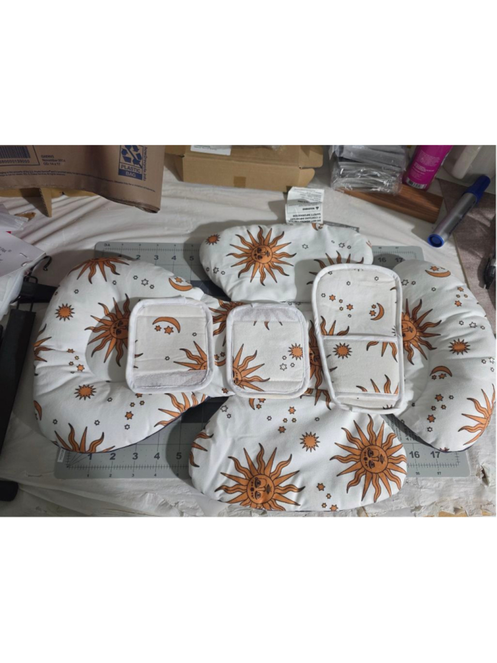 Baby One Size White Orange Sun Moon‎ Stars Insert for carseat or 4moms swing